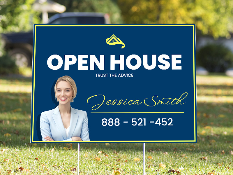 a yard sign with an eye-catching image to attract people